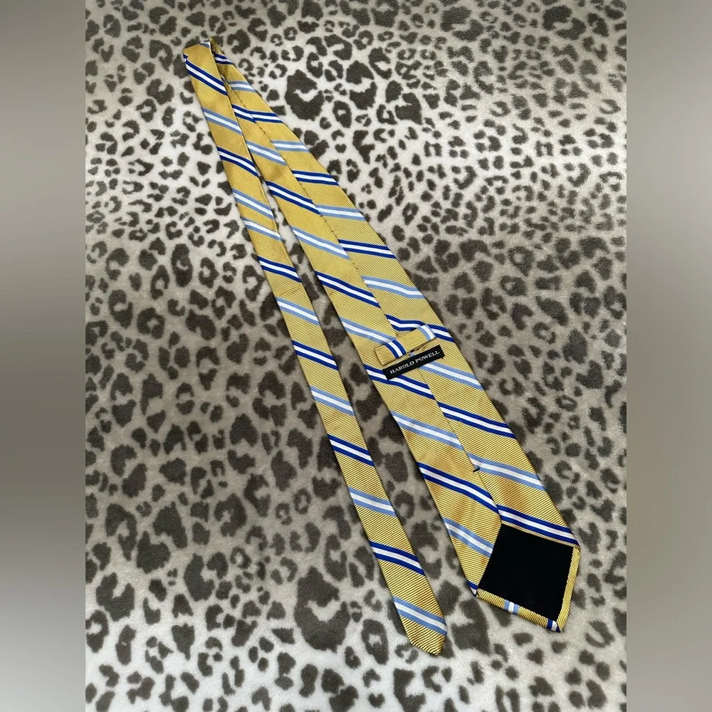 Harold Powell Silk Necktie in Yellow/Orange Blue Stripe